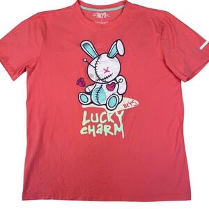 BKYS Lucky Charm Bunny Graphic T-Shirt Coral Large Embroidered Streetwear‎ Tee